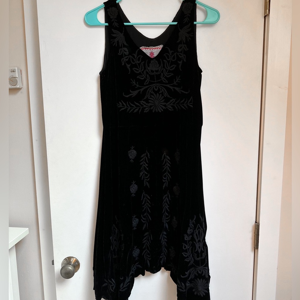 Johnny Was Black Velvet Short Dress